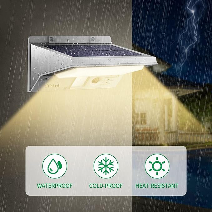iThird Solar Flood Lights Outdoor Motion Sensor: Stainless Steel Motion Sensor Lights Outdoor Waterproof Solar | Lumora