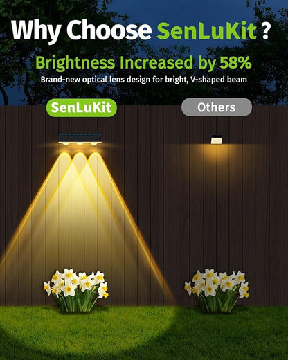 Solar Fence Lights Outdoor 8 Pack Waterproof High Brightness Upgraded 3 LED Lens Solor Deck Lights Warm & Cool White RGB 10 Colors Outside Solar Powered Wall Light for Backyard Patio Step Railing