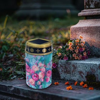 Kuiaobaty Rose Print Solar Pathway Lights Outdoor Solar Lights Outdoor Garden Stake Pathway Lights Solar Powered Decorative Solar Lights Outdoor Garden Path LED Solar Lights for Outside 2024