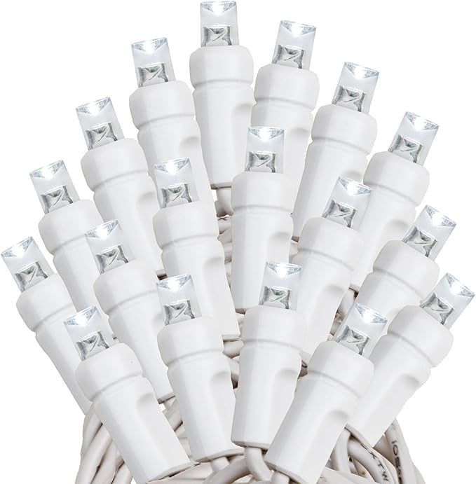 Novelty Lights 34ft Christmas String Lights, 100 Pure White LED Bulbs on White Wire, 4" Spacing, Connectable Indoor Outdoor Commercial Grade Lighting for Holidays Patio Weddings