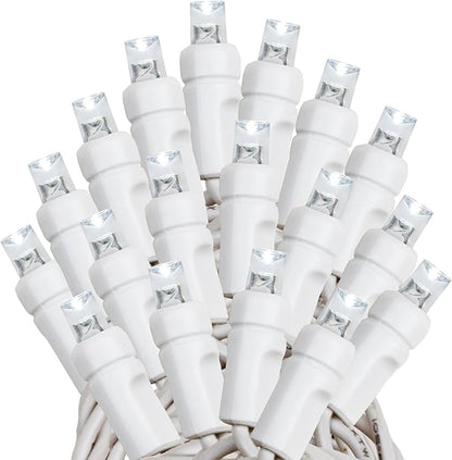 Novelty Lights 34ft Christmas String Lights, 100 Pure White LED Bulbs on White Wire, 4" Spacing, Connectable Indoor Outdoor Commercial Grade Lighting for Holidays Patio Weddings