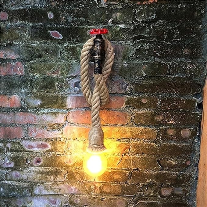 Creative Water Pipe Wall Sconce, Retro Hemp Rope Wall Lamp, Industrial Style Wall Light, Cafe, Restaurant | Lumora