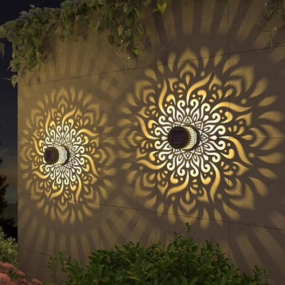 Decorative Solar Mandala Lights, Solar Mandala Lights Outdoor, Metal Solar Powered Outdoor Deck Step Wall Lights for Garden Post Patio Backyard Yard Decor (Multicolor)