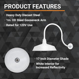 17in. White Finish Outdoor Gooseneck Barn Light Fixture with 24in. Long Extension Arm - Wall Sconce Farmhouse | Lumora