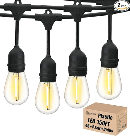 DAMAING LED Outdoor String Lights 150FT,Shatterproof IP65 2 Pack x 75Ft Patio Lights for Heavy Duty Hanging Lights Waterproof,Outdoor Edison String Lights for Outside House Backyard,Porch,Yard