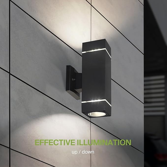 ASD 2 Light Square LED Indoor & Outdoor Wall Light Fixture | 18W 1180LM 3000K-5000K 100-277V Cylinder Up Down Lights | Dimmable Front Door, Porch, Patio Exterior Wall Sconce | Ringed Black, ETL