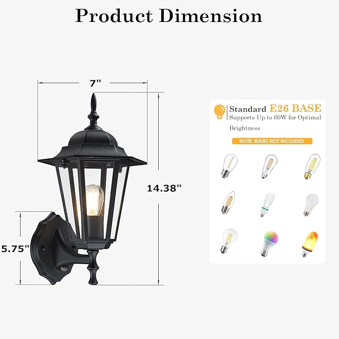 GRUENLICH Dusk to Dawn Outdoor Wall Sconce, Exterior Front Porch Lighting with Clear Glass, Black Aluminum Outside | Lumora