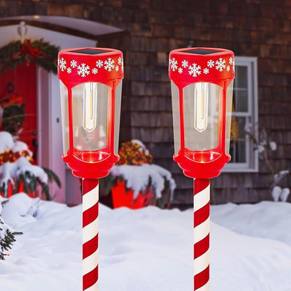 HUYIENO 8pk Solar Christmas Pathway Lights Stainless Steel Tube Glass Lens Decorative Outdoor Garden Path Lights Solar Powered Landscape Lighting for Walkway Yard Garden Lawn