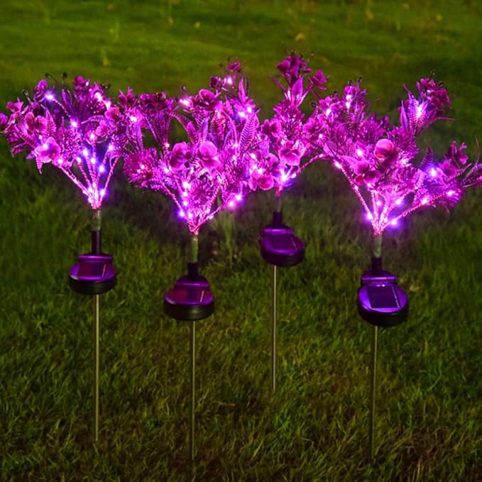 Aolyty Solar Outdoor Garden Decorative Lights, 2 Pack Powered Phalaenopsis Flowers Waterproof IP65 In-Ground Lights for Garden, Yard, Patio, Lawn Decor