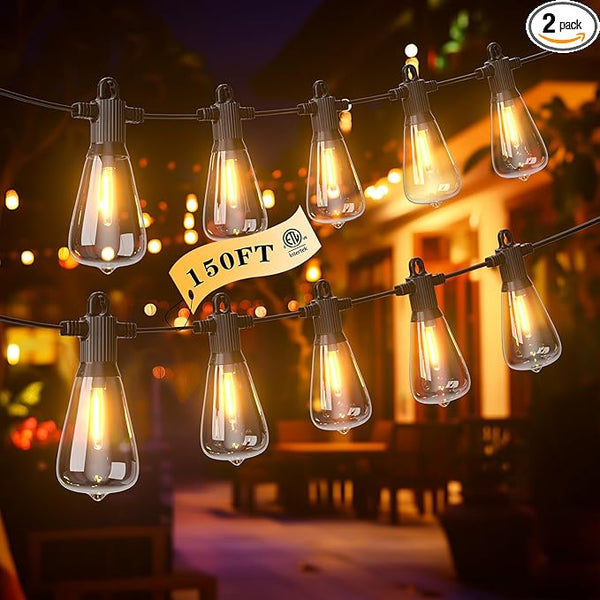 FOOMAN LED Outdoor String Lights, 150FT Outside Waterproof Patio Lights with 72+3 Shatterproof ST38 Edison Bulbs | Lumora