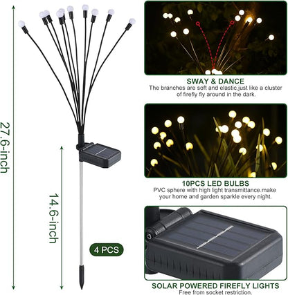 PATIKIL Solar Garden Lights - 10 LED Lamp Solar Swaying Firefly Light, Sway by Wind, Waterproof Solar Outdoor Lights for Path Landscape, Yard Patio Pathway Decoration (4PCS)