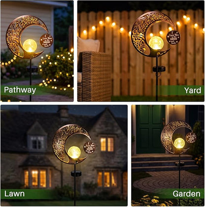 MEBRUDY Solar Garden Decor Lights with Tag, Moon Solar Light Waterproof Outdoor Decor for Yard, Lawn, Patio, Pathway, Garden Gifts for Mother, Grandma, Women