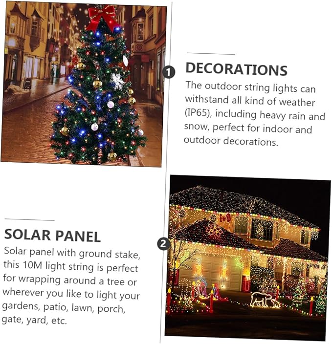 2 Sets Solar Powered Outdoor String Lights LED Multi-Color LED Lights for Garden Patio Tree Decoration Party Decor