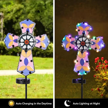 Solar Cross Garden Stake Lights 38inch Colored-Painted Outdoor Waterproof Memorial Garden Decor 2 Lighting Modes Cemetery Decorations for Grave for Remembrance Gifts & Sympathy Gifts