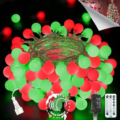 2025 New Connectable 43FT Smart Voice Controlled Christmas String Lights Indoor Outdoor | 100LED Red and Green Globe Twinkle Lights with Remote & Timer | 12 Modes Waterproof Christmas Tree Decorations