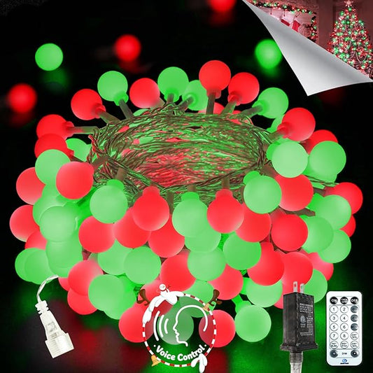 2025 New Connectable 43FT Smart Voice Controlled Christmas String Lights Indoor Outdoor | 100LED Red and Green Globe Twinkle Lights with Remote & Timer | 12 Modes Waterproof Christmas Tree Decorations