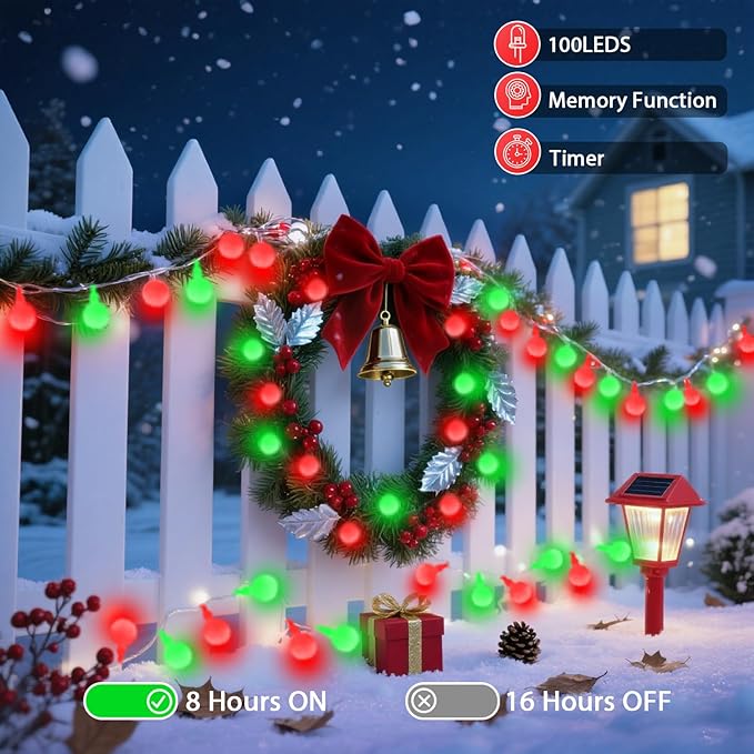 43FT 100LED Connectable Christmas Globe String Lights Indoor Outdoor - Red and Green Fairy Lights Plug in with Remote & 8 Modes, Twinkle Light for Christmas Decorations Bedroom Room Tree Party