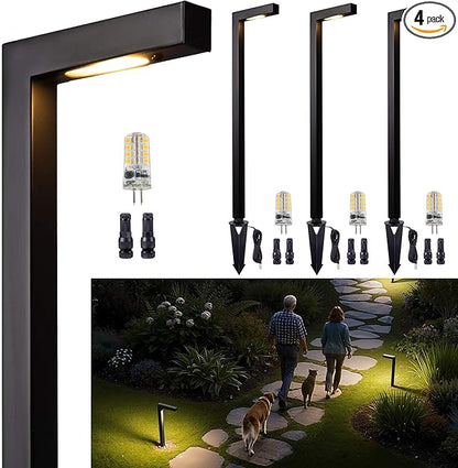 Gardenreet Brass Black Low Voltage Path Lights, Waterproof Landscape Pathway Light, 12V LED Outdoor Bronze L Shape Walkway Lamp for Driveway Sideway Garden with 3W 270LM 5000K G4 Bulb 4 Pack