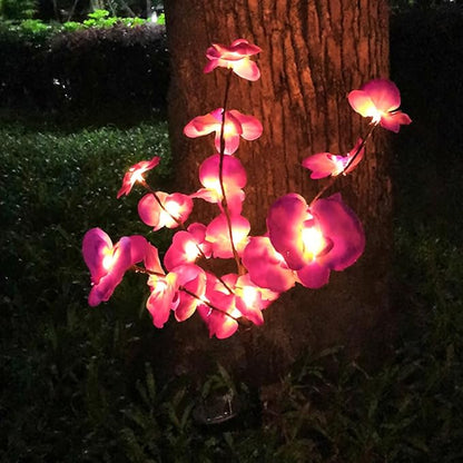 2pcs Solar Garden Flower Lights Orchid Pink with Ground Stake, Waterproof Landscape Solar Pathway Lighting for Outdoor Patio Lawn and Yard