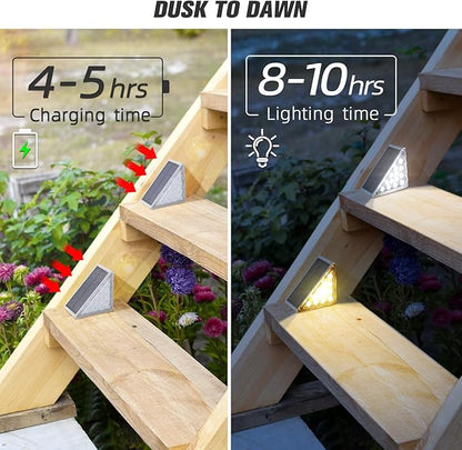 NIORSUN Solar Step Lights 8 Pack - Outdoor Stair Lights with 3000K Warm White & 6000K Cool Daylight, IP67 Waterproof, Auto On/Off, Super Bright for Deck, Patio, Steps