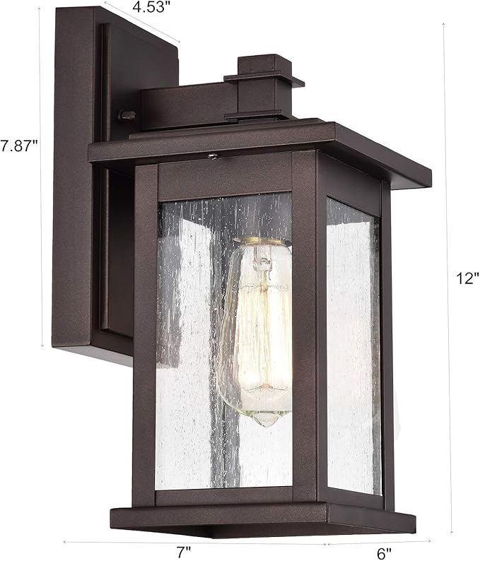 MICSIU 2 Pack Oil Rubbed Bronze Outdoor Light Fixtures, 12 Inch Exterior Wall Lighting with Clear Seedy Glass Shades, Waterproof Outside Light Fixtures for House, Porch, Entryway, Patio, Garage
