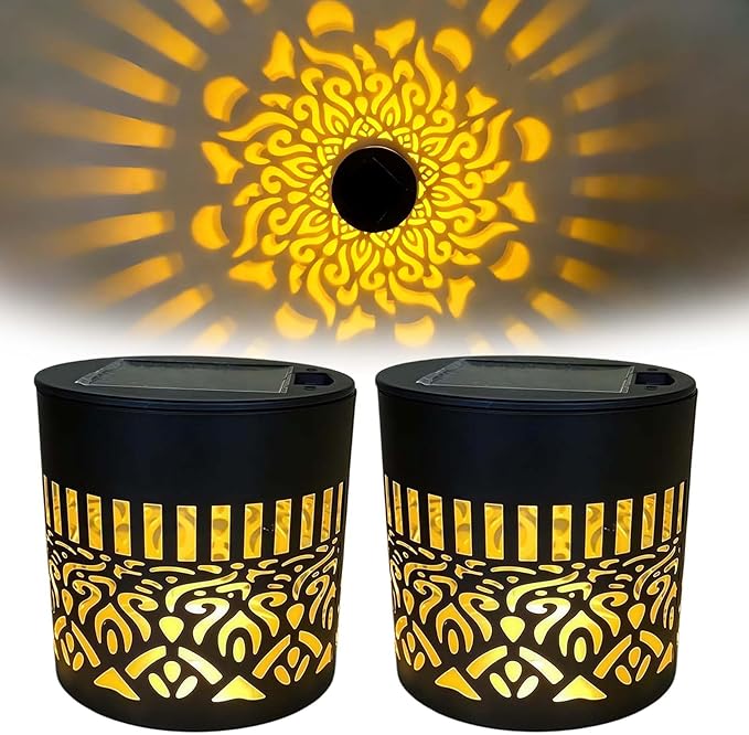 Decorative Solar Mandala Lights Outdoor, Metal Solar Powered Mandala Fence Lights for Garden Patio Yard, Waterproof Mandala Theme Outdoor Decor (2pcs)
