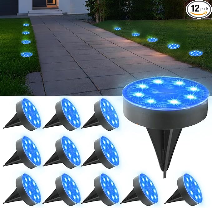 Ground Lights 12 Pack, IP68 Waterproof Solar Disc Lights for Outdoor, Flat Garden Light, In-Ground Light, Landscape | Lumora