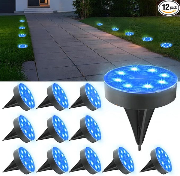 Ground Lights 12 Pack, IP68 Waterproof Solar Disc Lights for Outdoor, Flat Garden Light, In-Ground Light, Landscape | Lumora