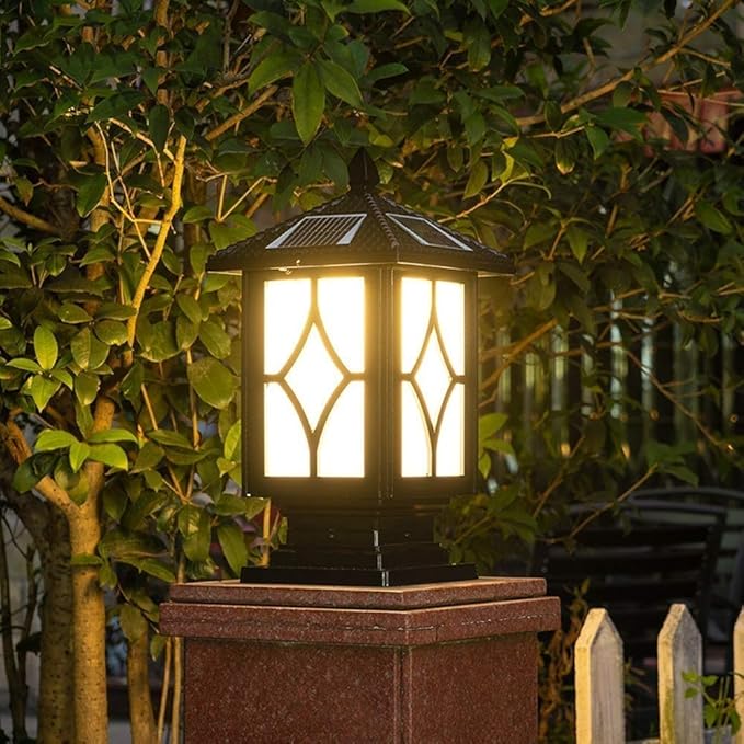 Lights Outdoor Retro IP65 Waterproof Black Solar Column Lamp External Listing Garden Landscape European Outdoor | Lumora