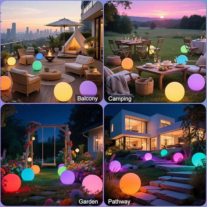 12-in Solar Garden Globe Light Outdoor, Solar Glowing Ball Light w/Remote, 16 RGB Color Changing Waterproof Large | Lumora