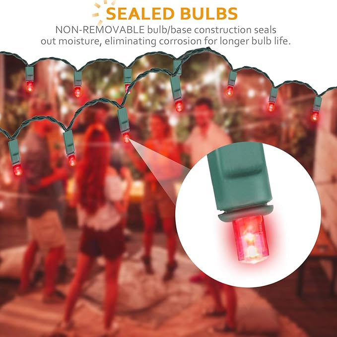 100 Counts LED Christmas Lights - 50 ft 5mm Red Commercial Grade Waterproof Indoor/Outdoor String Lights, Green | Lumora