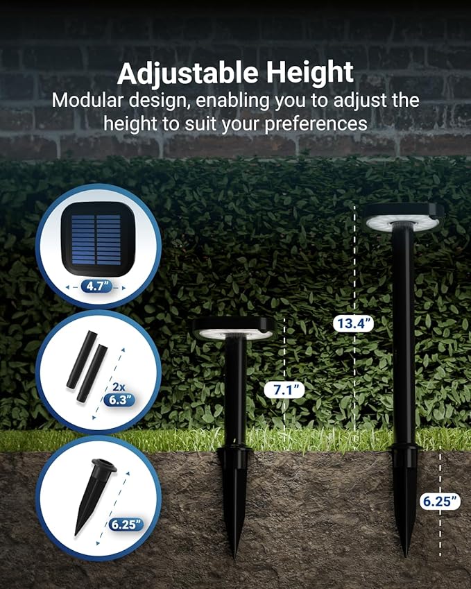 Sunco 2W LED Square Solar Pathway Walkway Driveway Backyard Patio Garden Outdoor Residential Super Bright Light, 120 Lumens, 2CCT 2700K Soft White/4000K Cool White, Dimmable, 3.7V 4 Pack.
