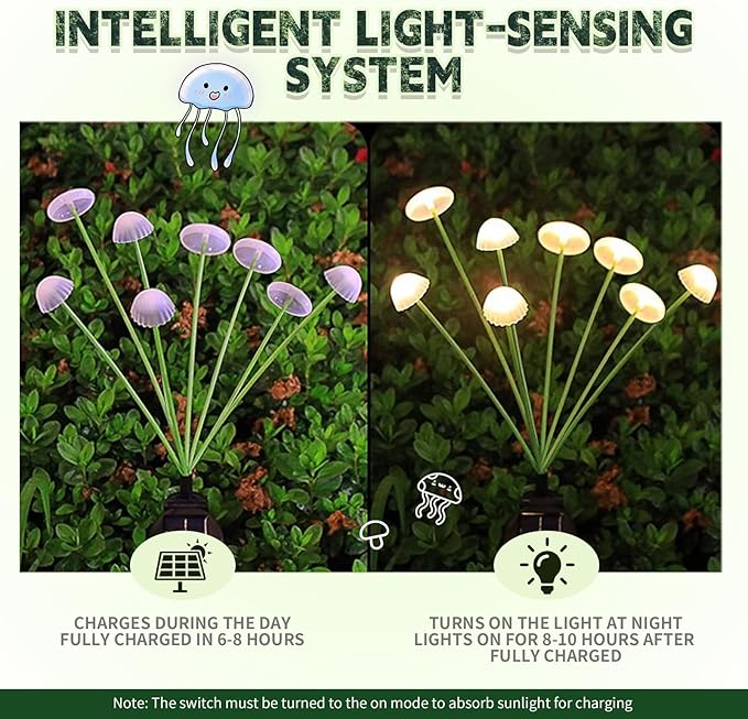 Solar Garden Lights Outdoor Waterproof, 2 Pack 16 LED Mushroom Solar Lights, Sway by Wind Mushroom Light Jellyfish Light for Patio Yard Garden Landscape Pathway Lawn Decor Warm White