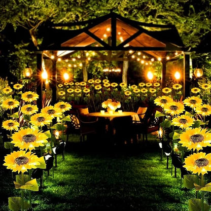 2 Pack Solar Sunflower Lights,Outdoor Garden Solar Powered Decorative Artificial Flower Stake for Patio Porch Christmas Gardening Bed Pathway Memorial Cemetery Grave Decor