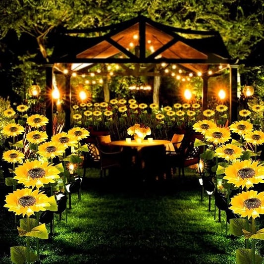 2 Pack Solar Sunflower Lights,Outdoor Garden Solar Powered Decorative Artificial Flower Stake for Patio Porch Christmas Gardening Bed Pathway Memorial Cemetery Grave Decor