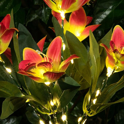 7-Head Solar Swaying Orchid Light, Orange Outdoor Solar Garden Light with 42 Warm LEDs, IP44 Waterproof, 8-10H Auto Lighting, No Wiring Needed for Yard Pathway Patio Decoration