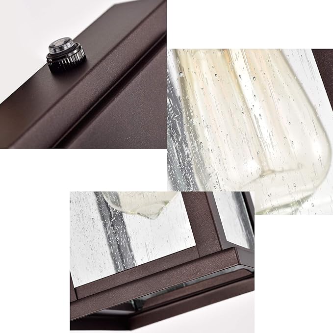 MICSIU 12.25" Dusk to Dawn Outdoor Wall Light, Oil Rubbed Bronze Exterior Wall Sconce with Clear Seedy Glass, Anti-Rust Porch Light Fixtures for House, Garage, Patio, E26 Base, ETL Listed