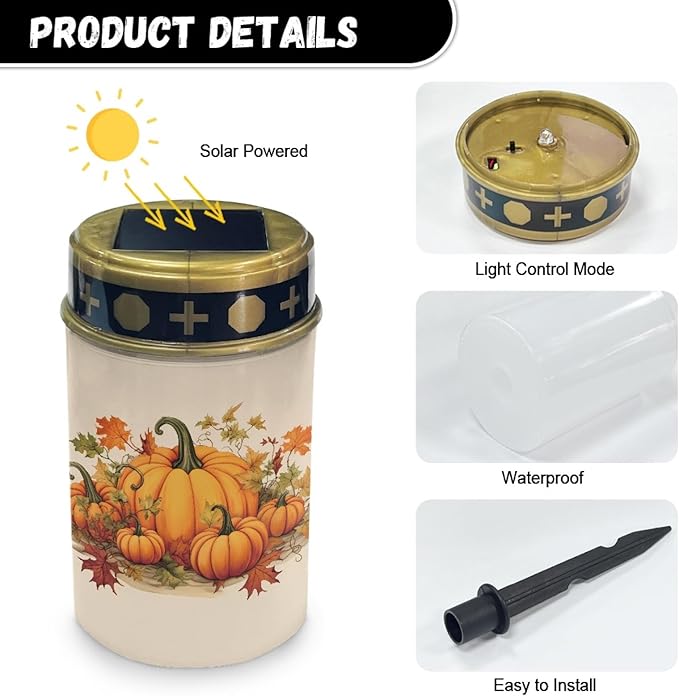 Pumpkin Fallen Leaf Solar Pathway Lights for Garden Outdoor Waterproof Solar Garden Stake Lights LED Lantern Solar Lights 4 Pieces
