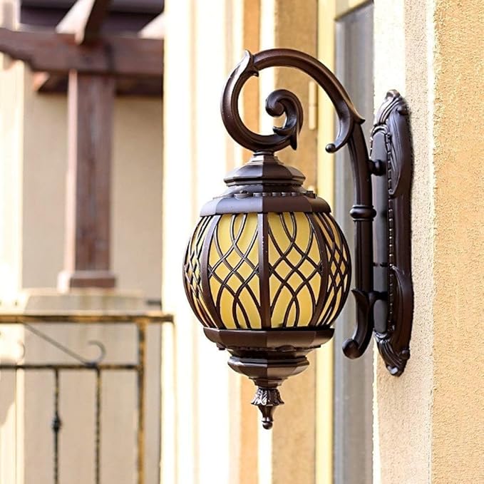 European Antique Wall Lamp,Creative Upside Down Spherical Retro,Waterproof Rainproof Vintage Light Fixture,Door Porch Metal Sconce Lighting s Mount Exterior