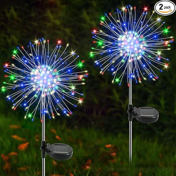 Solar Garden Lights Outdoor, 2 Pack 120 LED Twinkling Firework Lights Decorative with 2 Modes, Outdoor Waterproof | Lumora