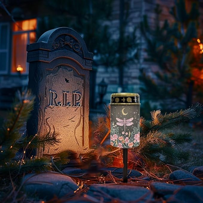 Poceacles Solar Lights Outdoor Cemetery Grave Decor, Solar Memorial Lights Solar Pillar - Garden Figurine Light | Lumora