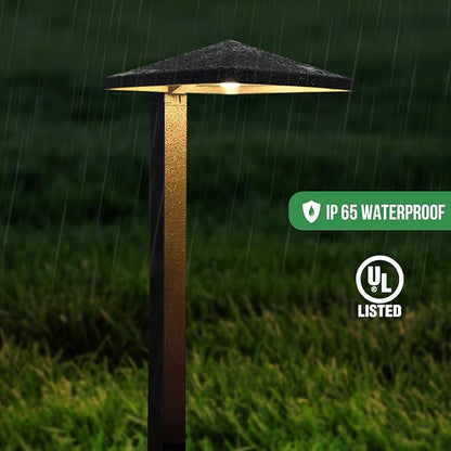 GKOLED 6 Pack UL Listed Low Voltage Pathway Lights, 12V 3W 140LM 3000K Waterproof LED Landscape Lighting, for Outdoor Walkway, Sidewalk, Driveway, with Large Stake, Die-cast Aluminum Housing, Black