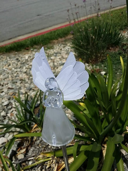 Set of 1 Solar Garden Stake Lights with Color Changing LED or Regular White LED Landscape Path Lights (1 Piece) (Angel (Fiber Optic Wings))