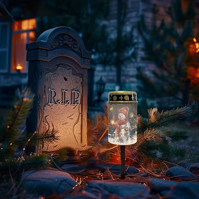 Snowman Music Garden Solar Light Outdoor Solar Powered Garden Lights Cemetery Solar Light for Grave Memorial Solar Light Decoration for Grave Merry Christmas