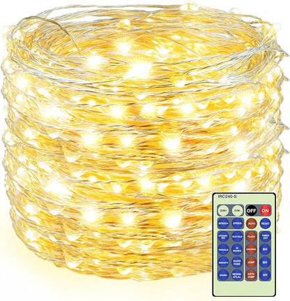 Decute 300LED Christmas Tree String Lights 99FT Silver Wire Warm White Dimmable with Remote Control, UL Cerficated Plug in Fairy Lights Decorative for Party Wedding Indoor Outdoor