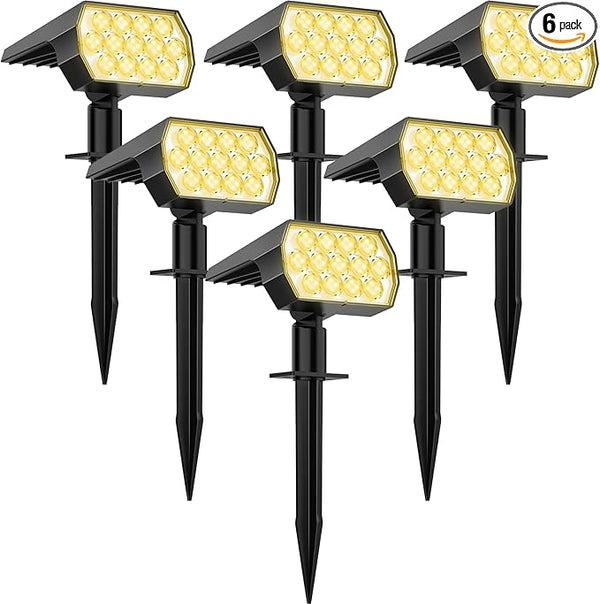 WELALO Solar Spot Lights Outdoor, [6 Pack/65 LED/3 Modes] Solar Landscape Spotlights, Solar Powered Security | Lumora