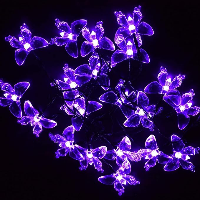Solar String Lights, Waterproof 16ft 20LED Butterfly Christmas Fairy Lights Decorative Lighting for Home Party Wedding Patio Garden Porch Balcony (Purple)