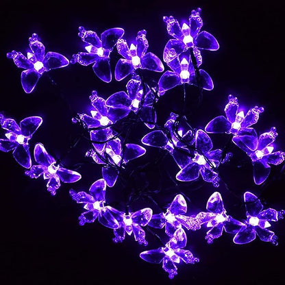 Solar String Lights, Waterproof 16ft 20LED Butterfly Christmas Fairy Lights Decorative Lighting for Home Party Wedding Patio Garden Porch Balcony (Purple)
