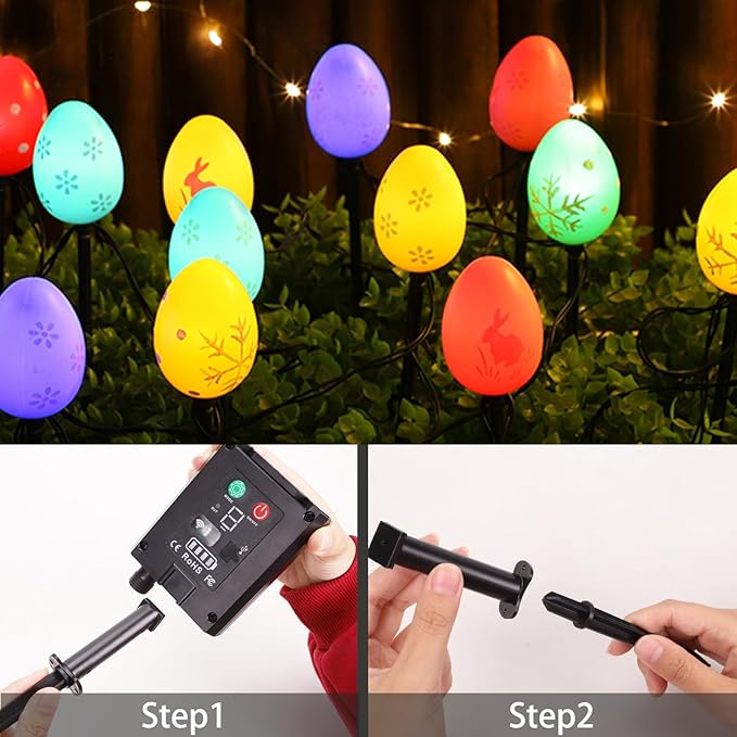 20 Packs Easter Eggs Decor String Lights, 8 Modes Colorful Easter Solar Light Outdoor, Waterproof Stake Egg Pathway Light for Garden Patio Lawn Yard