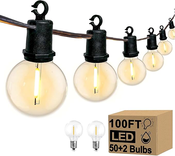 100Ft Chirstmas LED G40 Globe Outdoor String Lights Waterproof Patio Lights with 52 Shatterproof Warm White Bulbs | Lumora